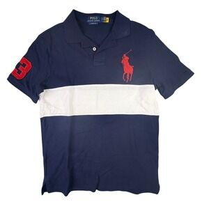 Ralph Lauren Polo Shirt Men's Navy White Red Big Pony Logo Size XL Classic Fit